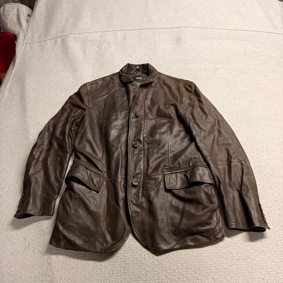 BOSS Men’s 100% GOAT Skin Leather Jacket Blazer Size 38R EUC